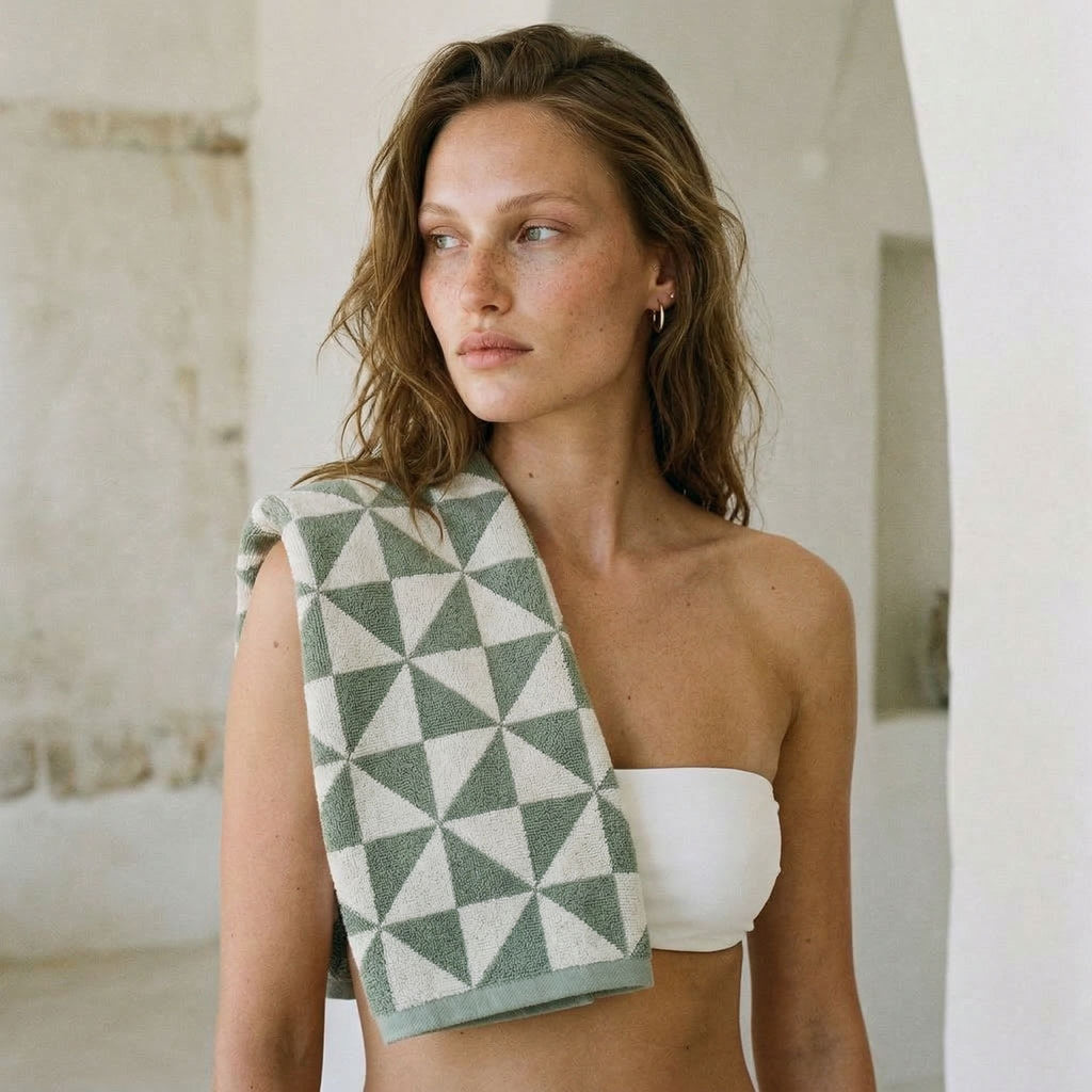 Green color block Towels