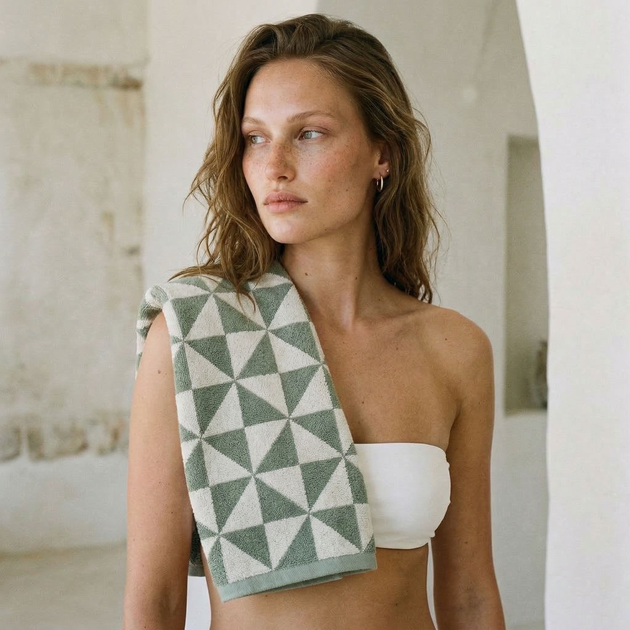 Green color block Towels